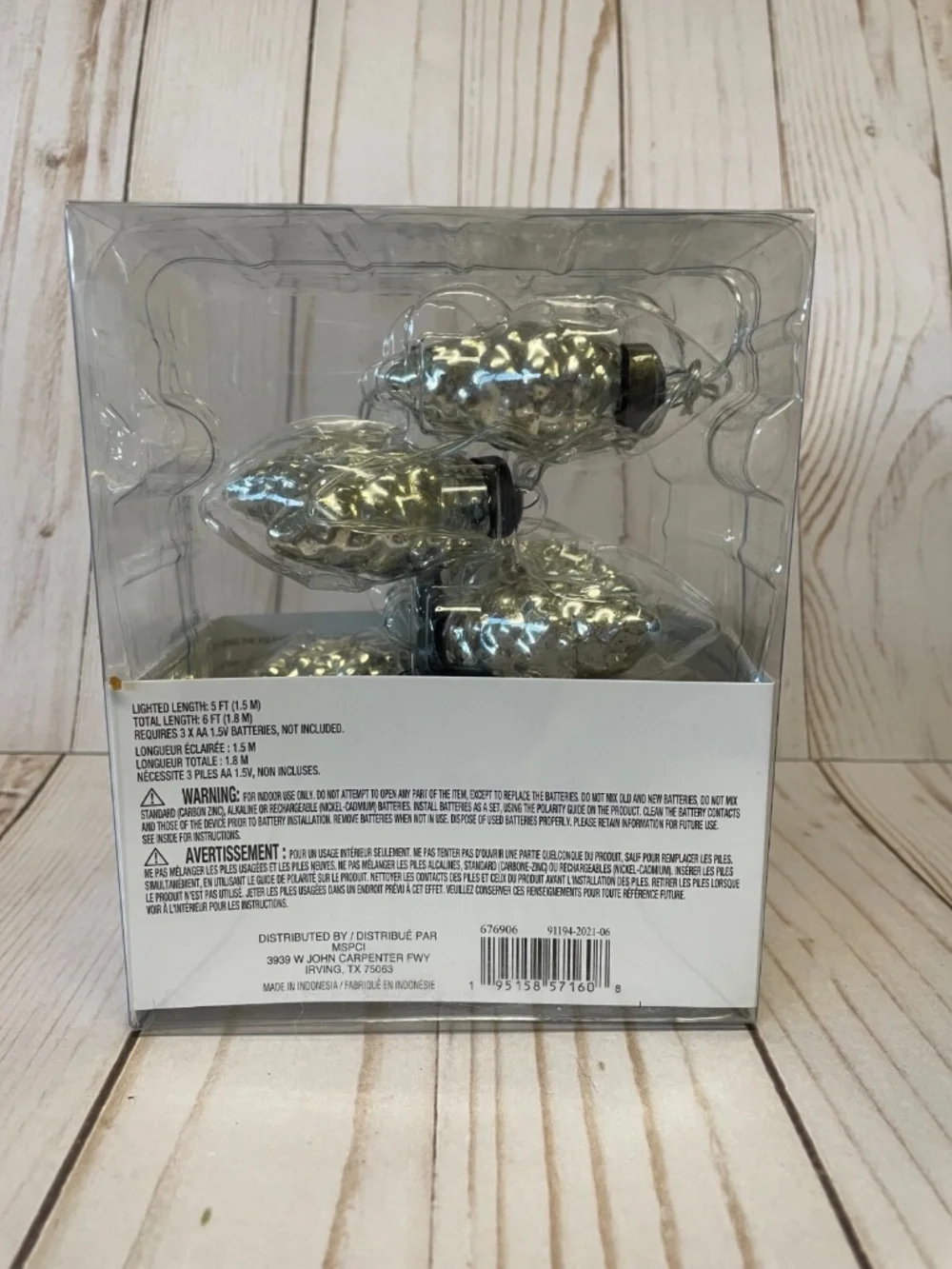 Christmas Lights Iridescent 8 Pinecones Silver Battery Operated Timer 5 ft NEW